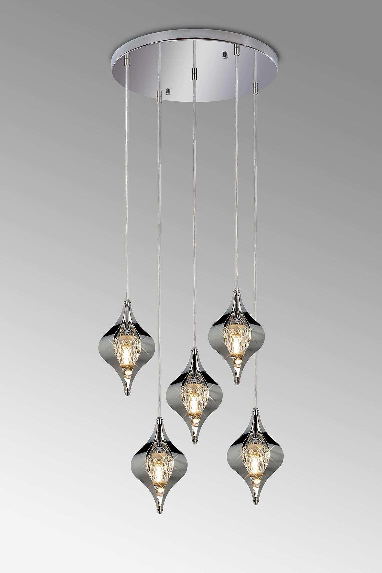 IL31854CH  Amano 46cm Round Pendant, 5 Light Adjustable G9, Polished Chrome/Crystal